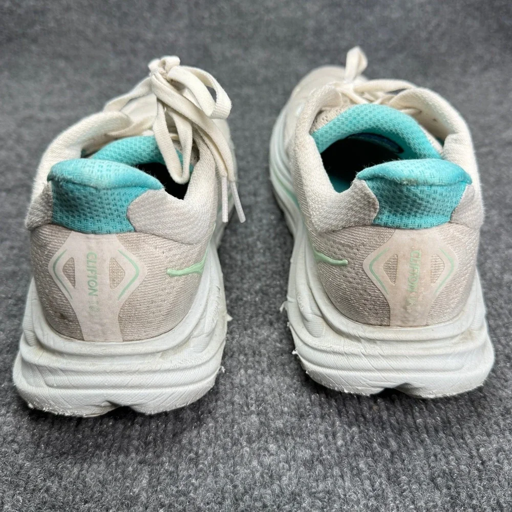 Hoka Womens Clifton 10 7.5 White Blue Athletic Shoes 1162031WTCL